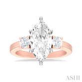 1/2 ctw Tri-Mount Marquise Shape Center Round Cut Diamond Semi Mount Engagement Ring in 14K Rose and White Gold